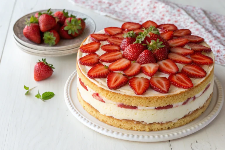 Italian Strawberry Cake with Creamy Shortbread Layers
